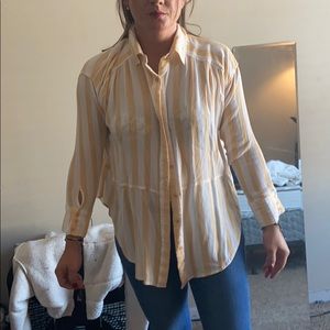 Yellow and white striped Ribbed button up